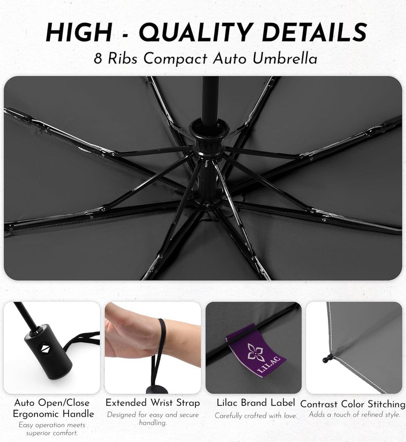 Lilac Compact Travel Windproof Umbrella, 43" Auto open/close Folding Quick Dry Umbrellas for Rain, Lightweight Portable Small for Backpack Car, Thoughtful Gift for Women Men Kids, TSA Approved - Image 5